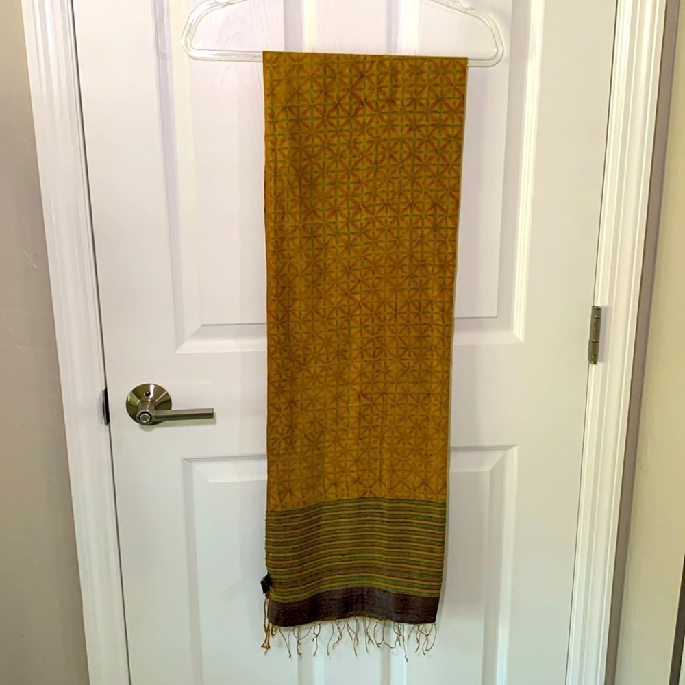 Karomi Indian scarf/stole pattern with stripes- warm jewel/earth tones 100% silk